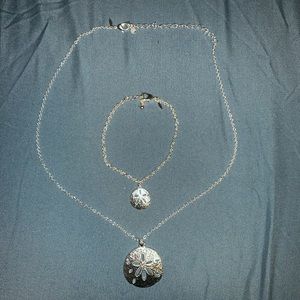Sand Dollar necklace, bracelet, and earrings set